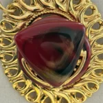 Thumbnail for Ensemble Parure Vintage Collier Double Rangée Pendentif Rouge Bordeaux et Boucles d'Oreilles Clips Doré