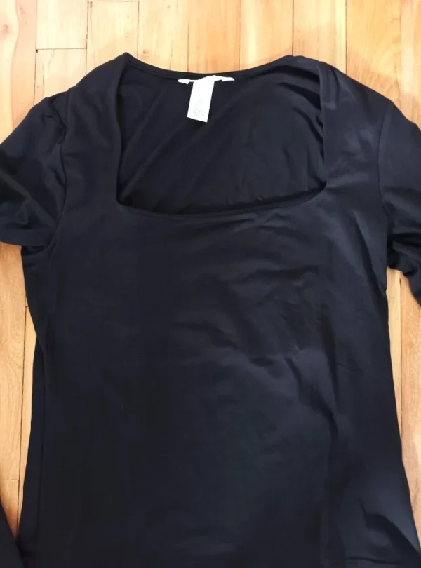 Image for Black long-sleeved top with a low-cut square neckline – size M