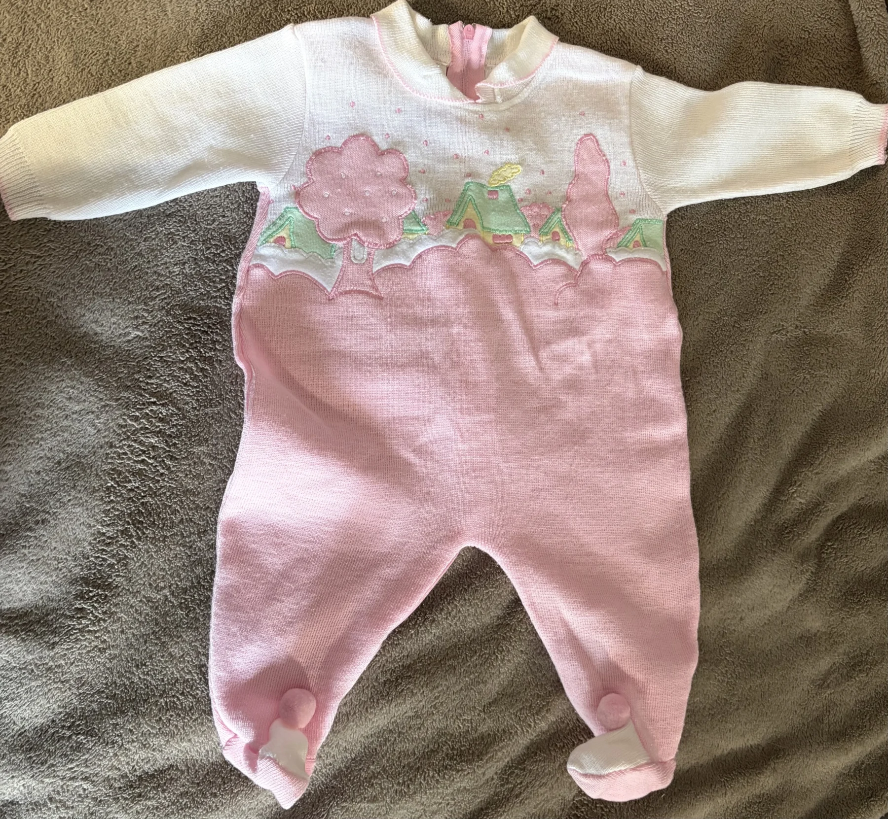 Crackerjack vintage pink and white knitted romper – 6 months *Other seconde main
