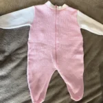 Thumbnail for Crackerjack vintage pink and white knitted romper – 6 months