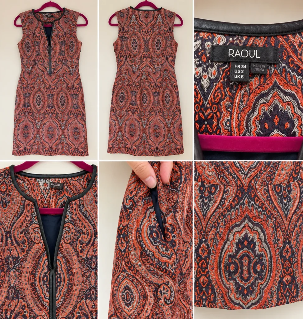 Image for RAOUL dress in textured paisley with faux leather trim – FR 34 / US 2