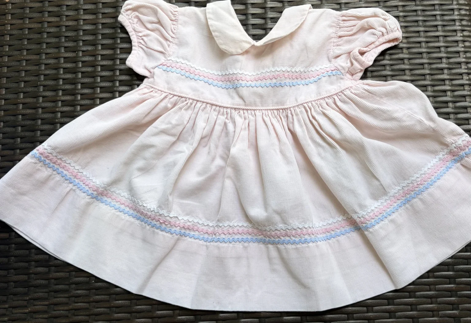 Featured image for Vintage TLC dress in pink corduroy with a crossover neckline, size 18M