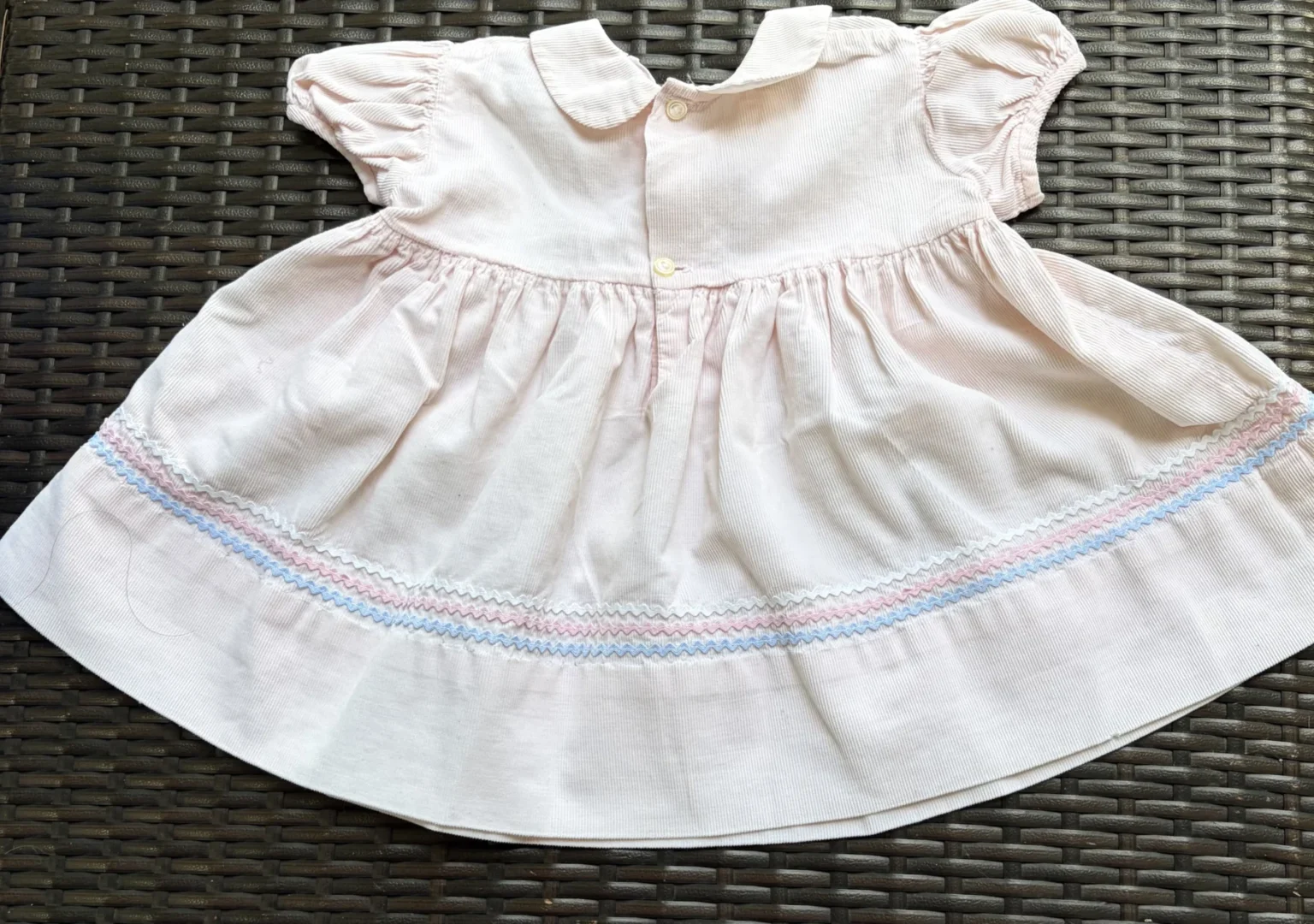 Image for Vintage TLC dress in pink corduroy with a crossover neckline, size 18M