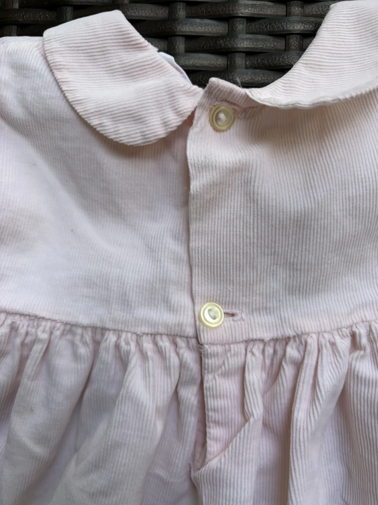 Image for Vintage TLC dress in pink corduroy with a crossover neckline, size 18M