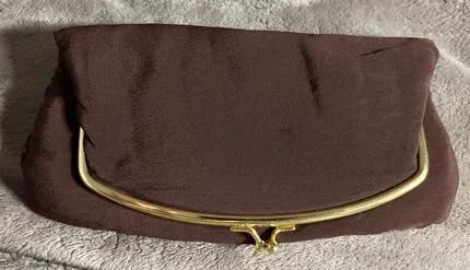 Image for Vintage ST. JOHN evening clutch bag with built-in mini purse – Brown & Gold