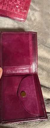 Image for Stunning 3-piece vintage set in braided leather – Berry/Fuchsia colour (bag, wallet, purse)