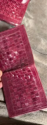 Image for Stunning 3-piece vintage set in braided leather – Berry/Fuchsia colour (bag, wallet, purse)