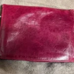 Thumbnail for Stunning 3-piece vintage set in braided leather – Berry/Fuchsia colour (bag, wallet, purse)