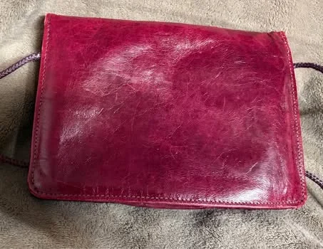 Image for Stunning 3-piece vintage set in braided leather – Berry/Fuchsia colour (bag, wallet, purse)