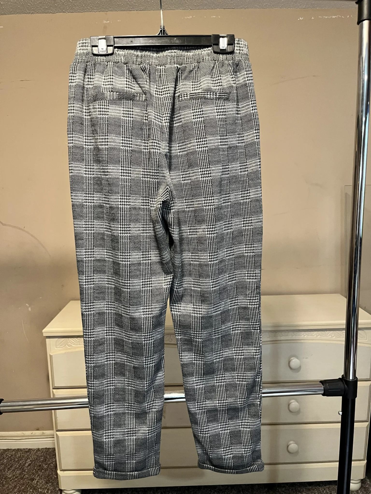 Image for High-waisted checked skinny trousers, size M, black and white