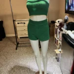 Featured thumbnail for 2-Piece Outfit: Ribbed Crop Bandeau Tube Top and Biker Track Shorts Set