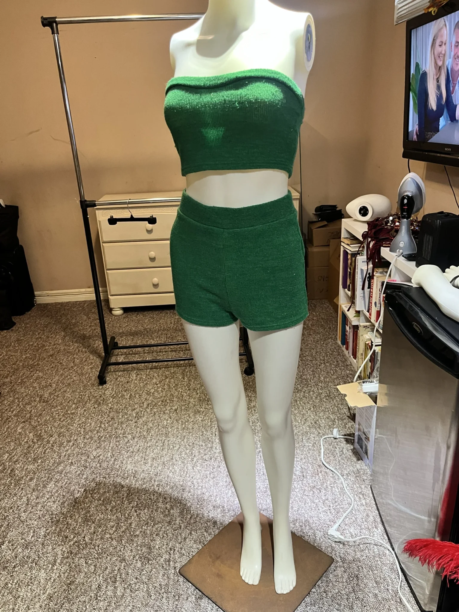 Featured image for 2-Piece Outfit: Ribbed Crop Bandeau Tube Top and Biker Track Shorts Set