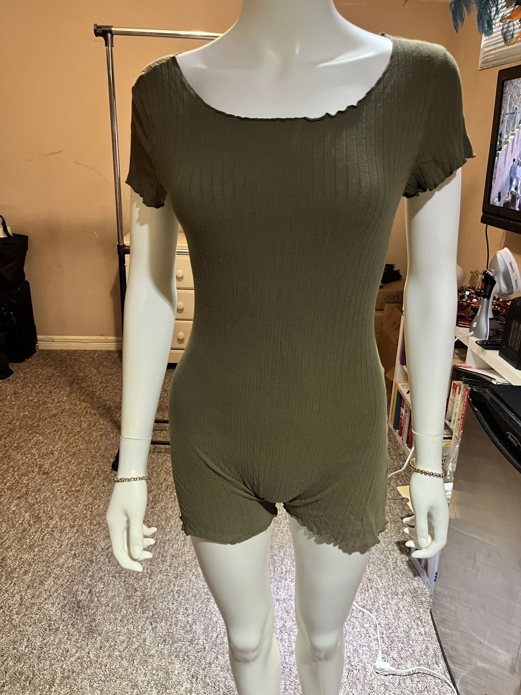 Lettuce Trim Rib-knit Skinny Romper *Other seconde main
