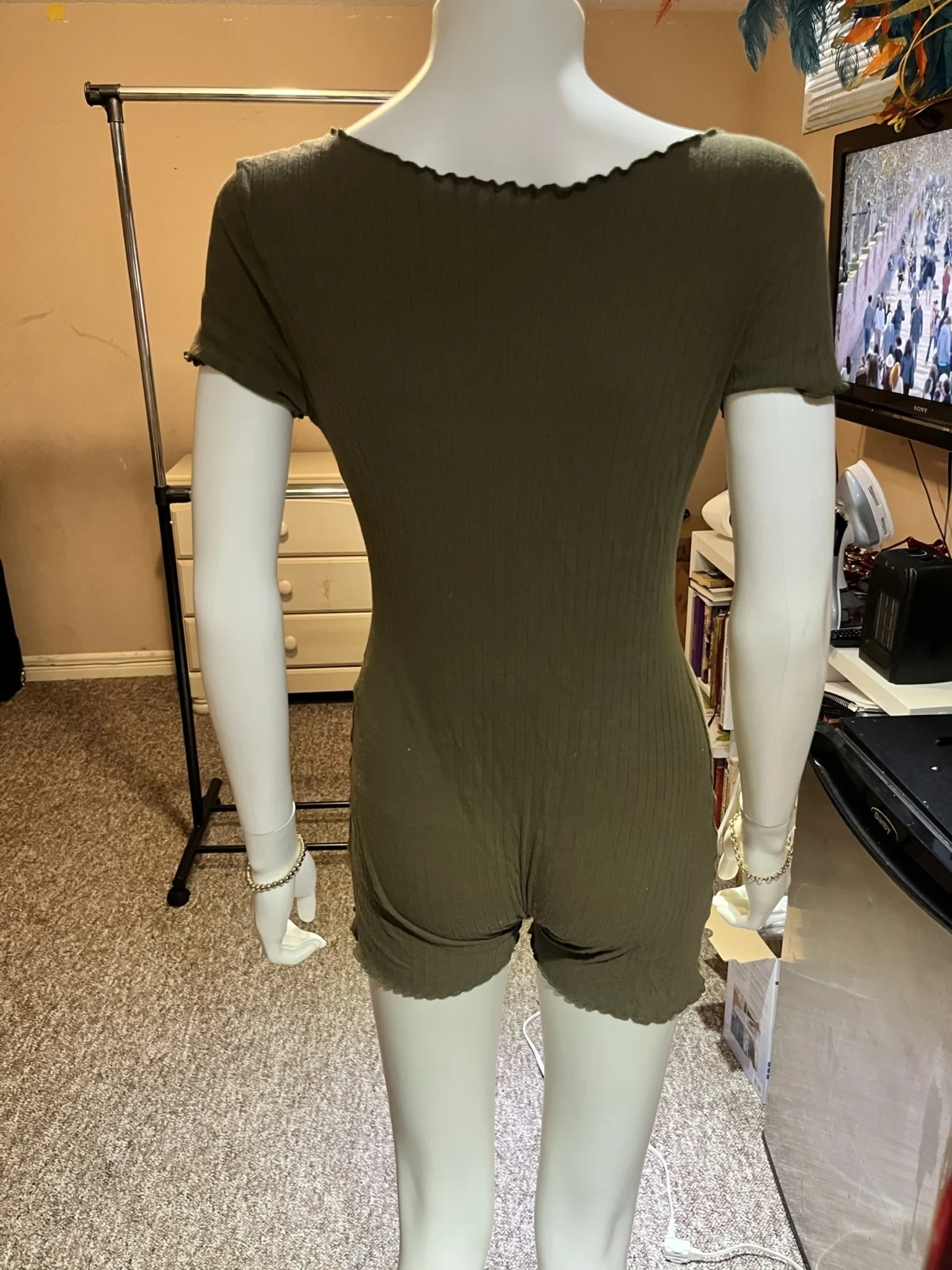 Image for Lettuce Trim Rib-knit Skinny Romper