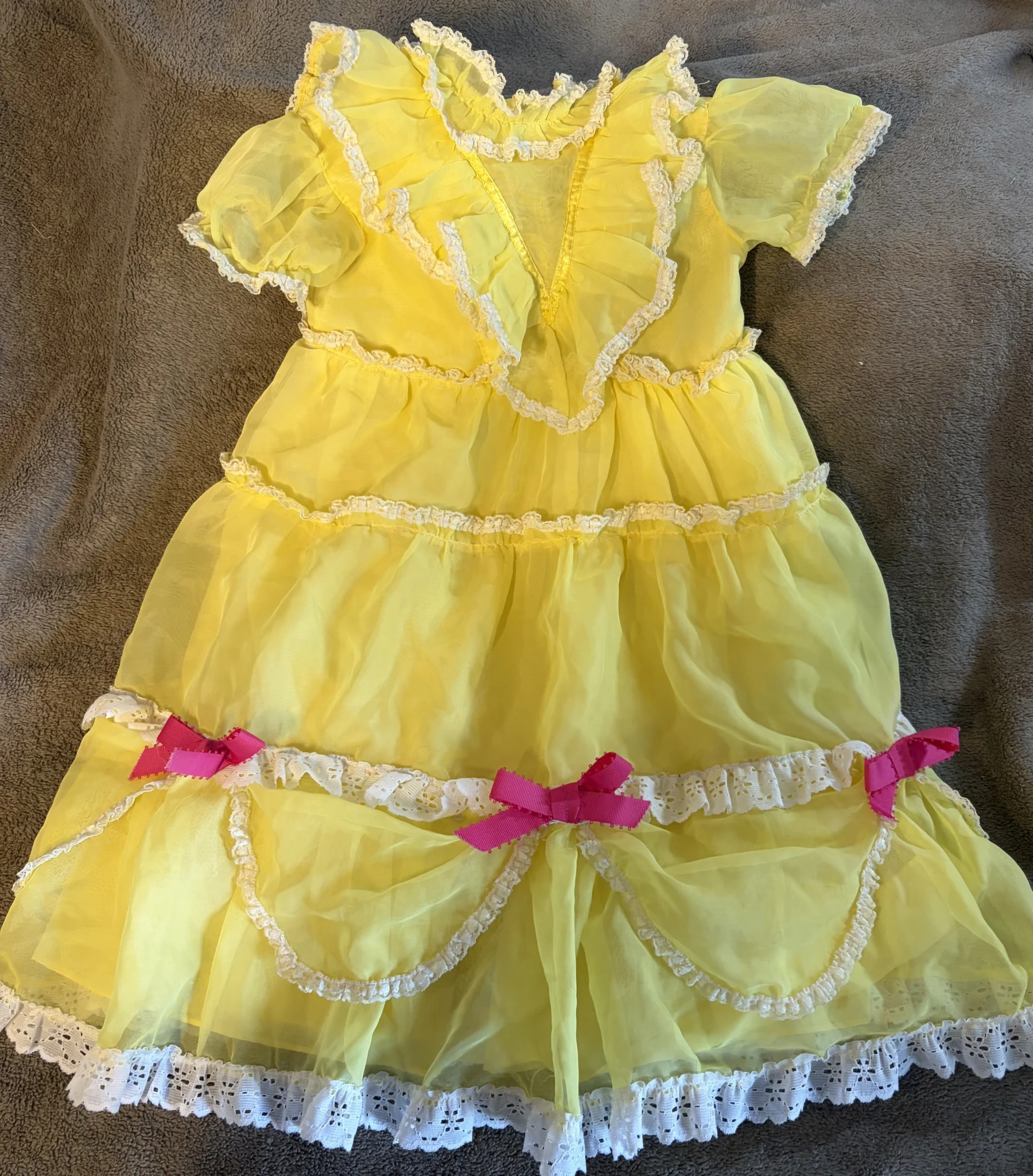 Vintage Girls’ Dress from the 60s/70s in Yellow and Fuchsia – Size 18–24 months / 2T *Other seconde main