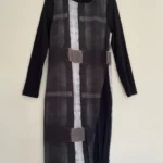 Thumbnail for Naya abstract print dress – Size Small – Black, taupe and grey – Funnel neck – Made in Poland