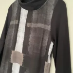 Thumbnail for Naya abstract print dress – Size Small – Black, taupe and grey – Funnel neck – Made in Poland