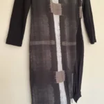 Thumbnail for Naya abstract print dress – Size Small – Black, taupe and grey – Funnel neck – Made in Poland