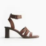 Featured thumbnail for Brown heeled sandals made from genuine leather – Size 8