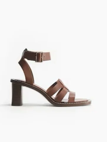 Brown heeled sandals made from genuine leather – Size 8 HM seconde main