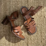 Thumbnail for Brown heeled sandals made from genuine leather – Size 8