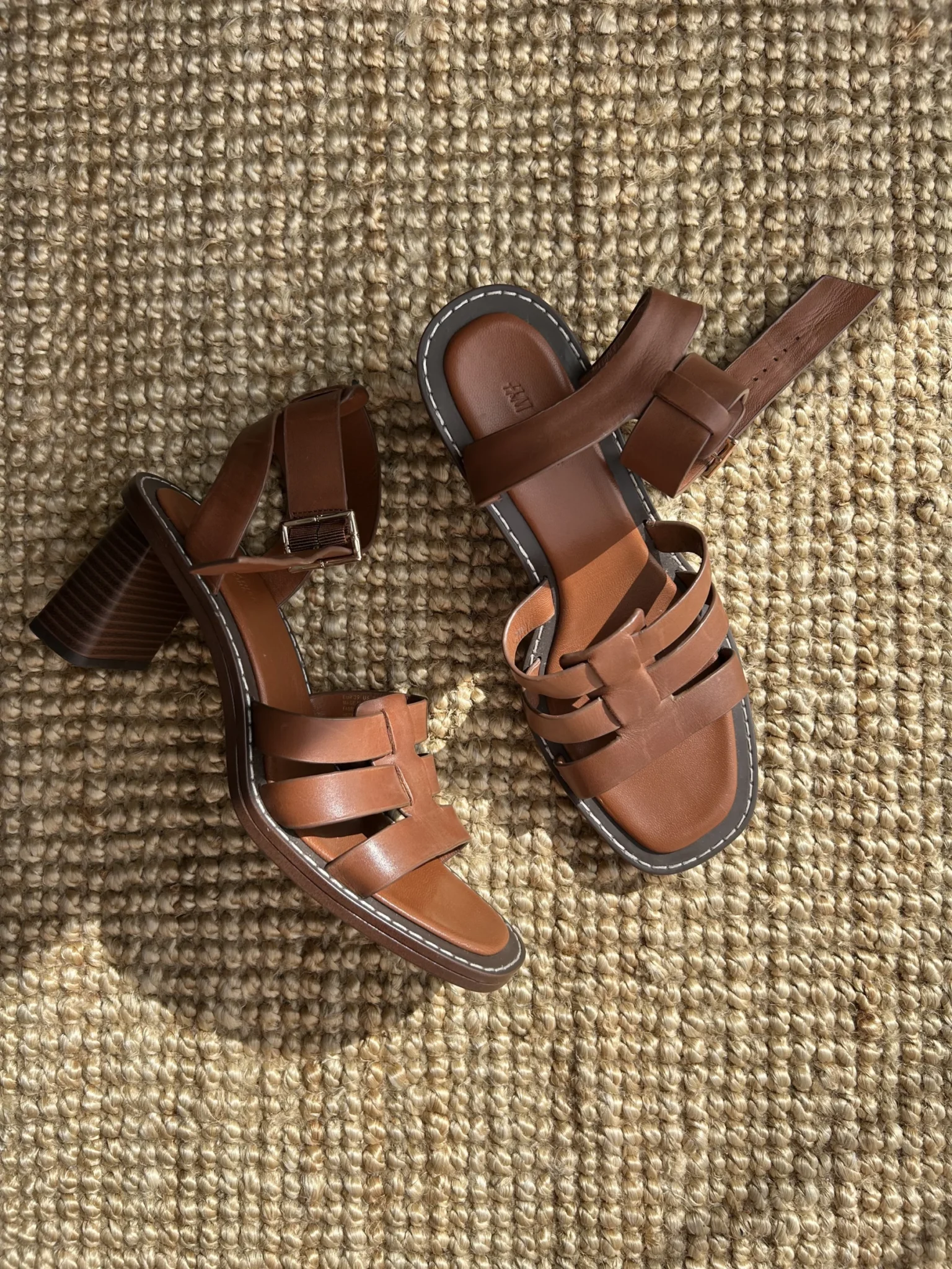 Image for Brown heeled sandals made from genuine leather – Size 8