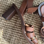 Thumbnail for Brown heeled sandals made from genuine leather – Size 8