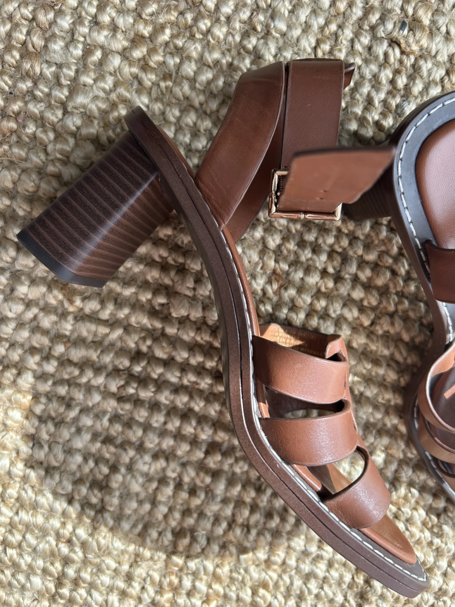 Image for Brown heeled sandals made from genuine leather – Size 8
