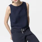 Thumbnail for Navy blue linen-blend camisole - Small