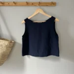 Thumbnail for Navy blue linen-blend camisole - Small