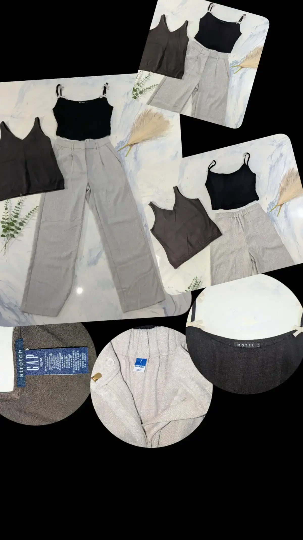 3-piece set: Old Navy trousers (size M) + 2 GAP/Motel camisoles Old navy seconde main