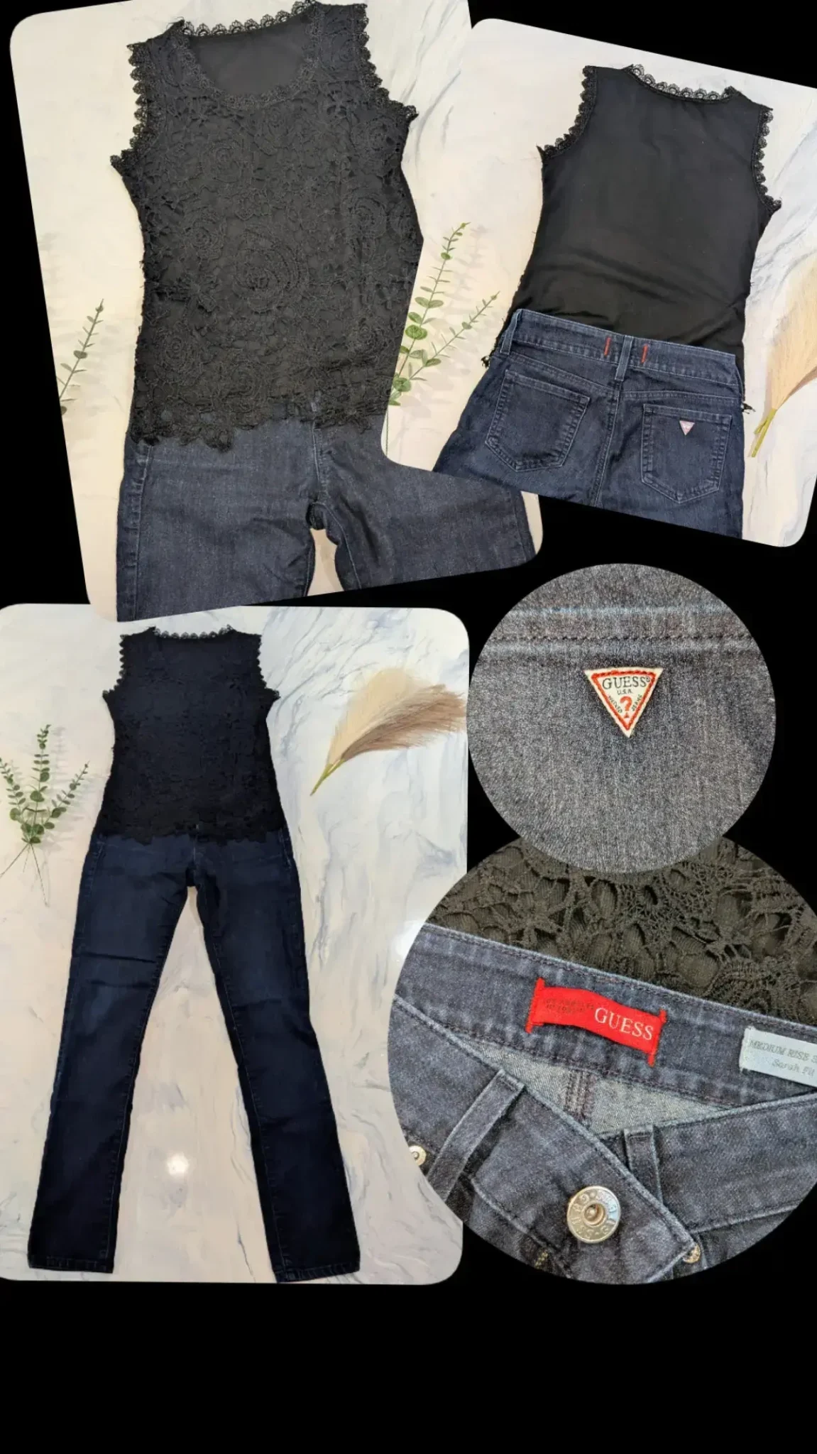 Featured image for Outfit – Size M – GUESS Sarah Fit 27 jeans + black lace camisole