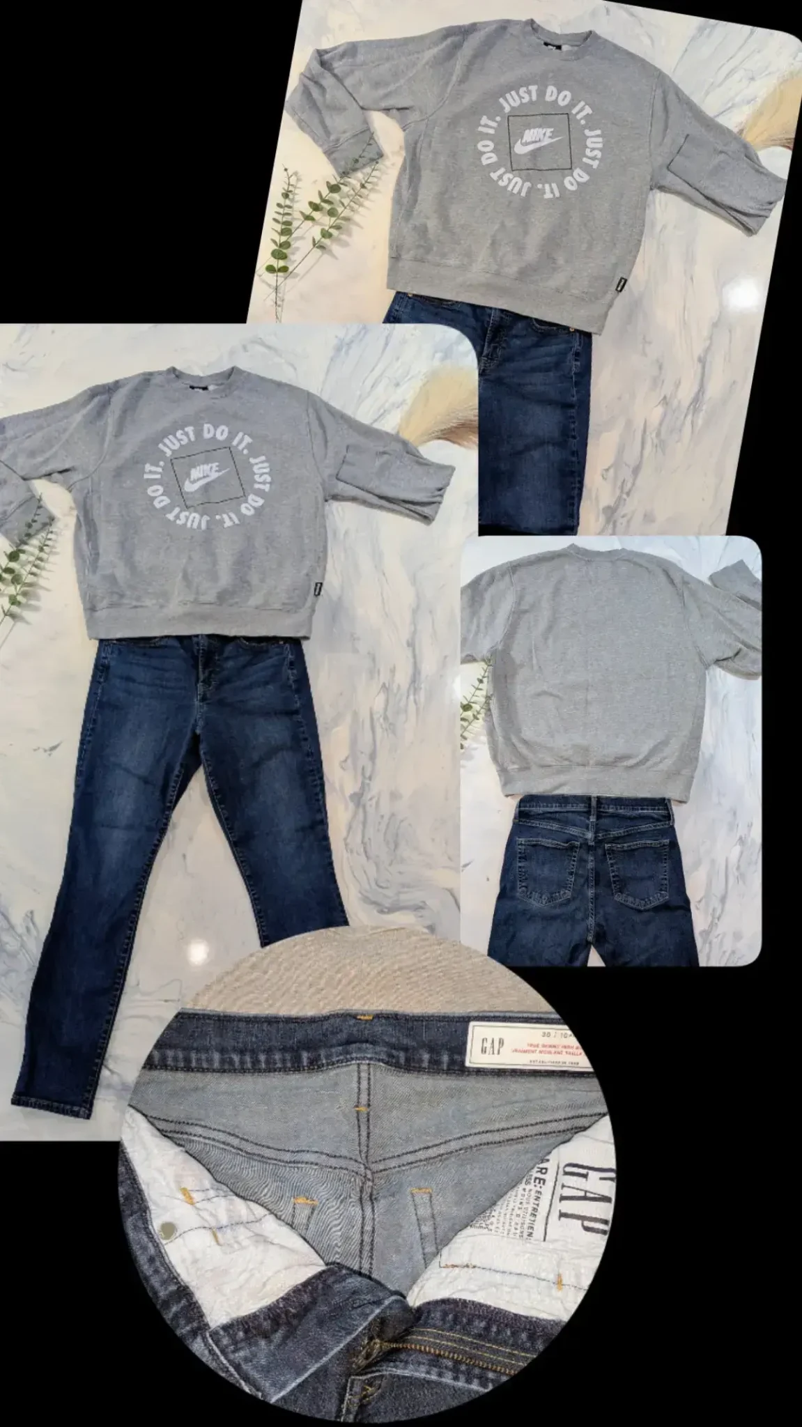 Featured image for Complete Outfit, Size M – NIKE Grey ‘Just Do It’ Quilted Cotton Top + GAP True Skinny Jeans, Size 30