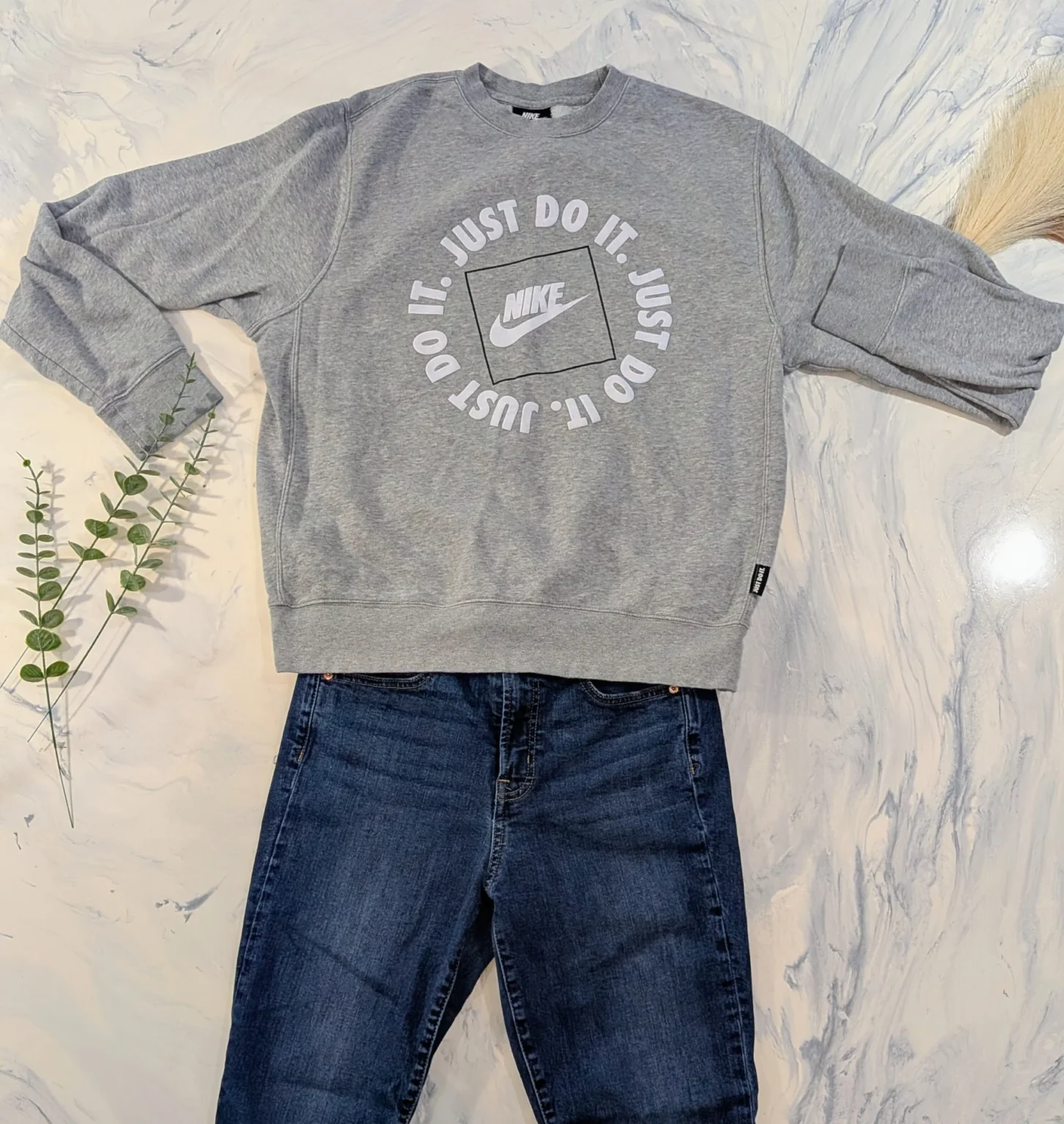 Image for Complete Outfit, Size M – NIKE Grey ‘Just Do It’ Quilted Cotton Top + GAP True Skinny Jeans, Size 30