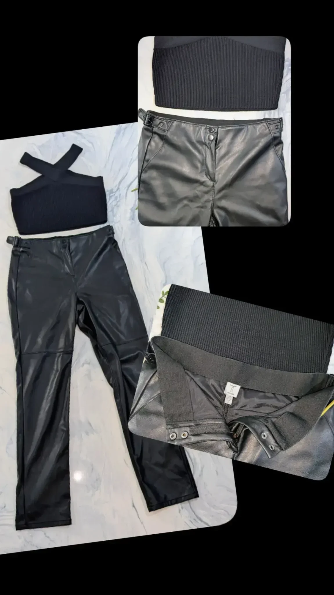 Featured image for Chic Evening Outfit – TRISTAN Faux Leather Trousers, Size 2 + Black Crop Top, Size M