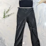 Thumbnail for Chic Evening Outfit – TRISTAN Faux Leather Trousers, Size 2 + Black Crop Top, Size M