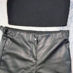 Thumbnail for Chic Evening Outfit – TRISTAN Faux Leather Trousers, Size 2 + Black Crop Top, Size M