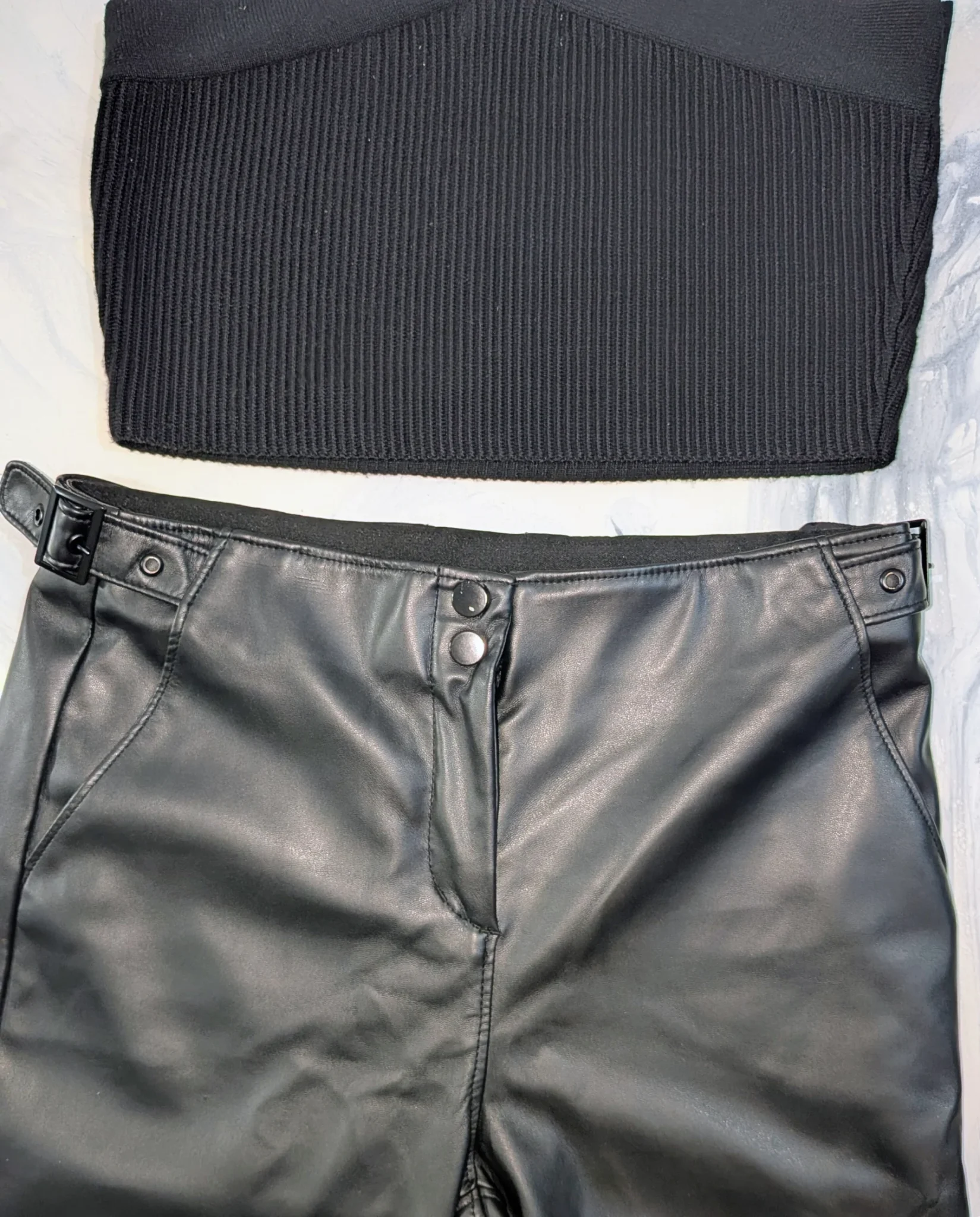 Image for Chic Evening Outfit – TRISTAN Faux Leather Trousers, Size 2 + Black Crop Top, Size M
