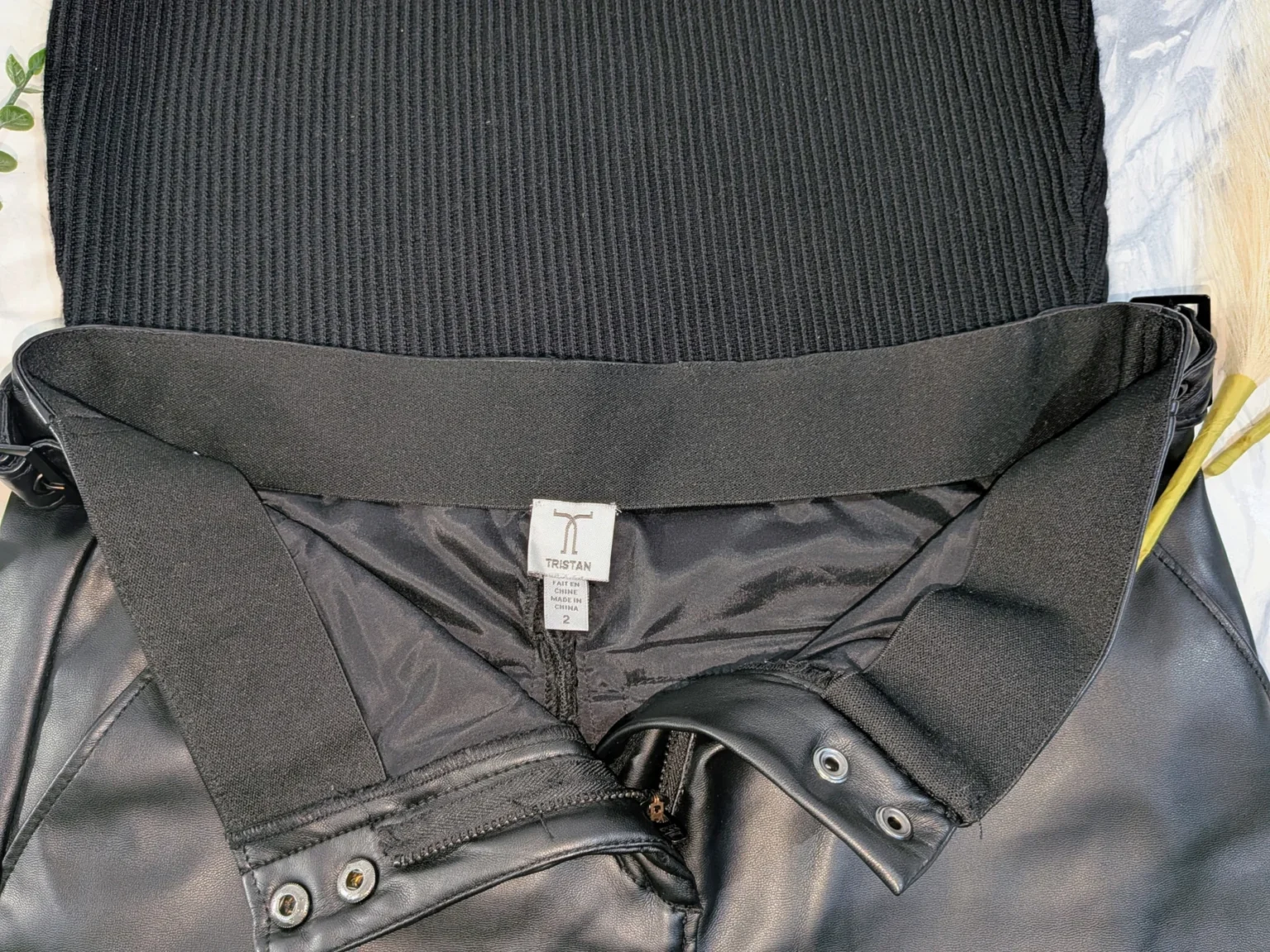 Image for Chic Evening Outfit – TRISTAN Faux Leather Trousers, Size 2 + Black Crop Top, Size M