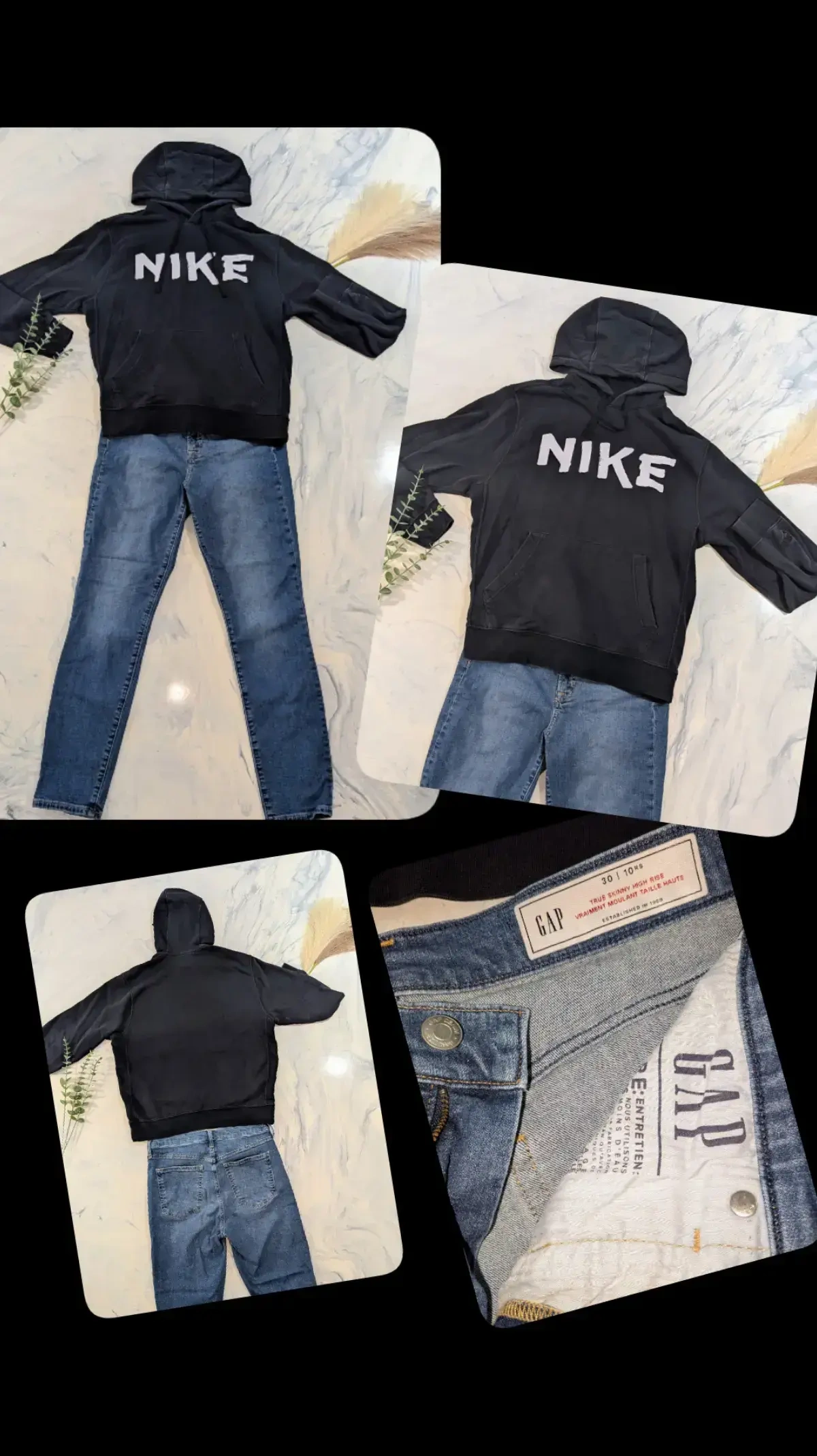 Complete Outfit M – Black NIKE Hoodie with White Logo + GAP True Skinny Jeans, size 30 Nike seconde main