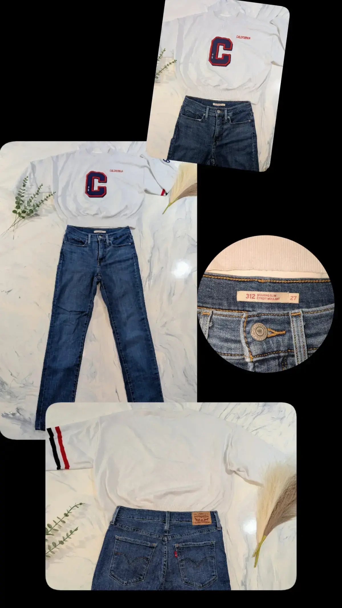 Casual Outfit M / 27 – LEVI’S 312 Shaping Slim jeans + California jumper Levis seconde main
