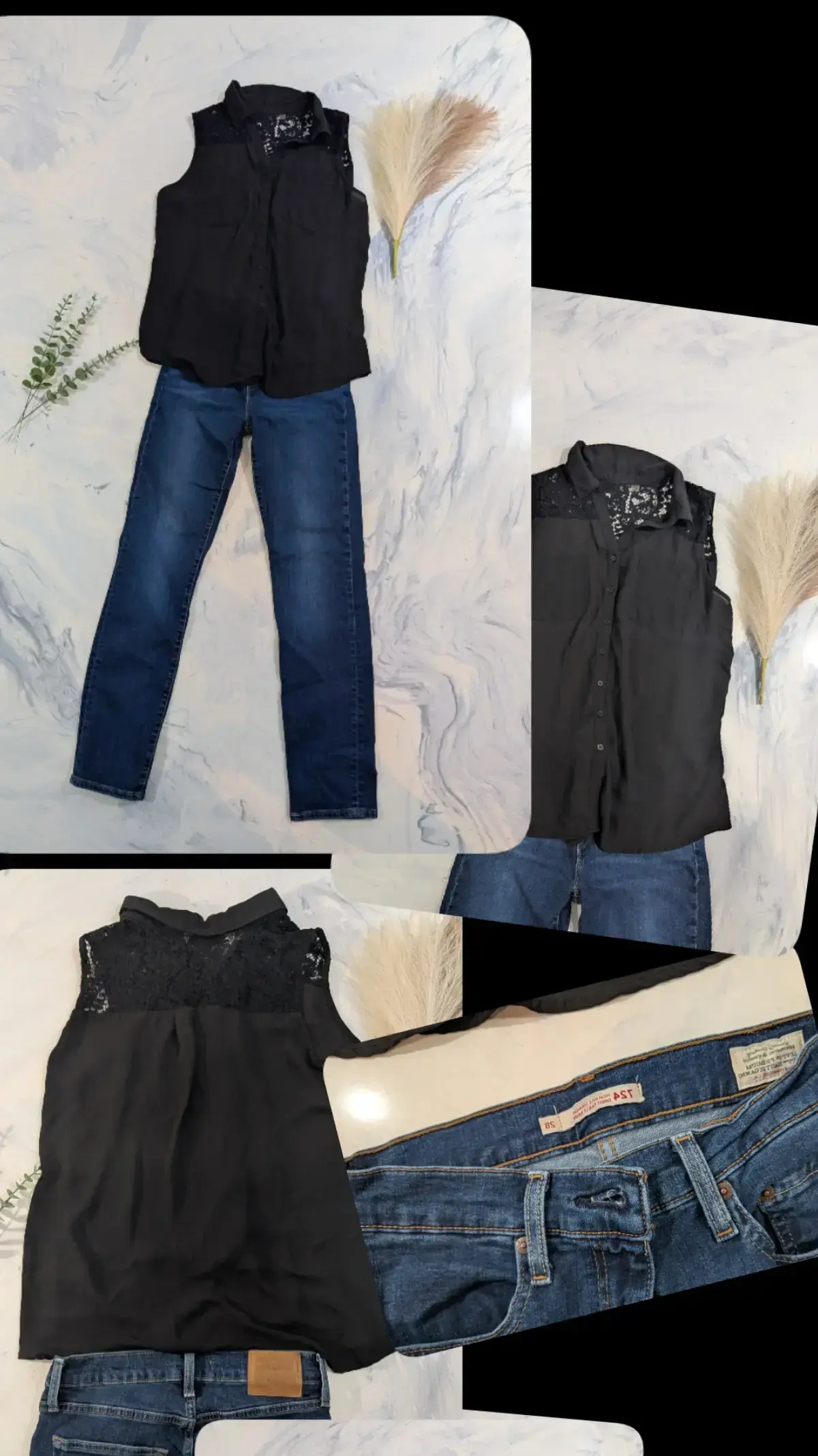 Chic Outfit M / 28 – LEVI’S 724 High-Rise Straight Jeans + Black Lace Top Levis seconde main