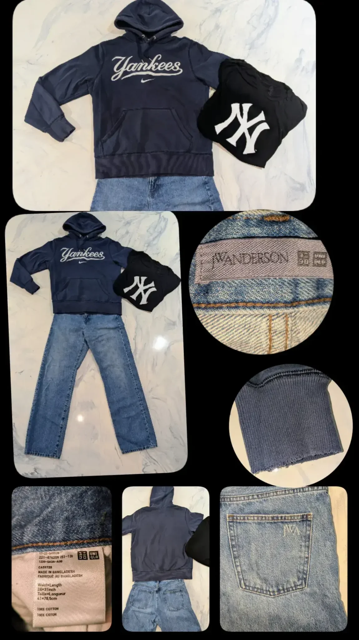 Featured image for Men’s Sports Outfit / Size 30 – NIKE Yankees hoodie + NY T-shirt + UNIQLO x JW ANDERSON jeans