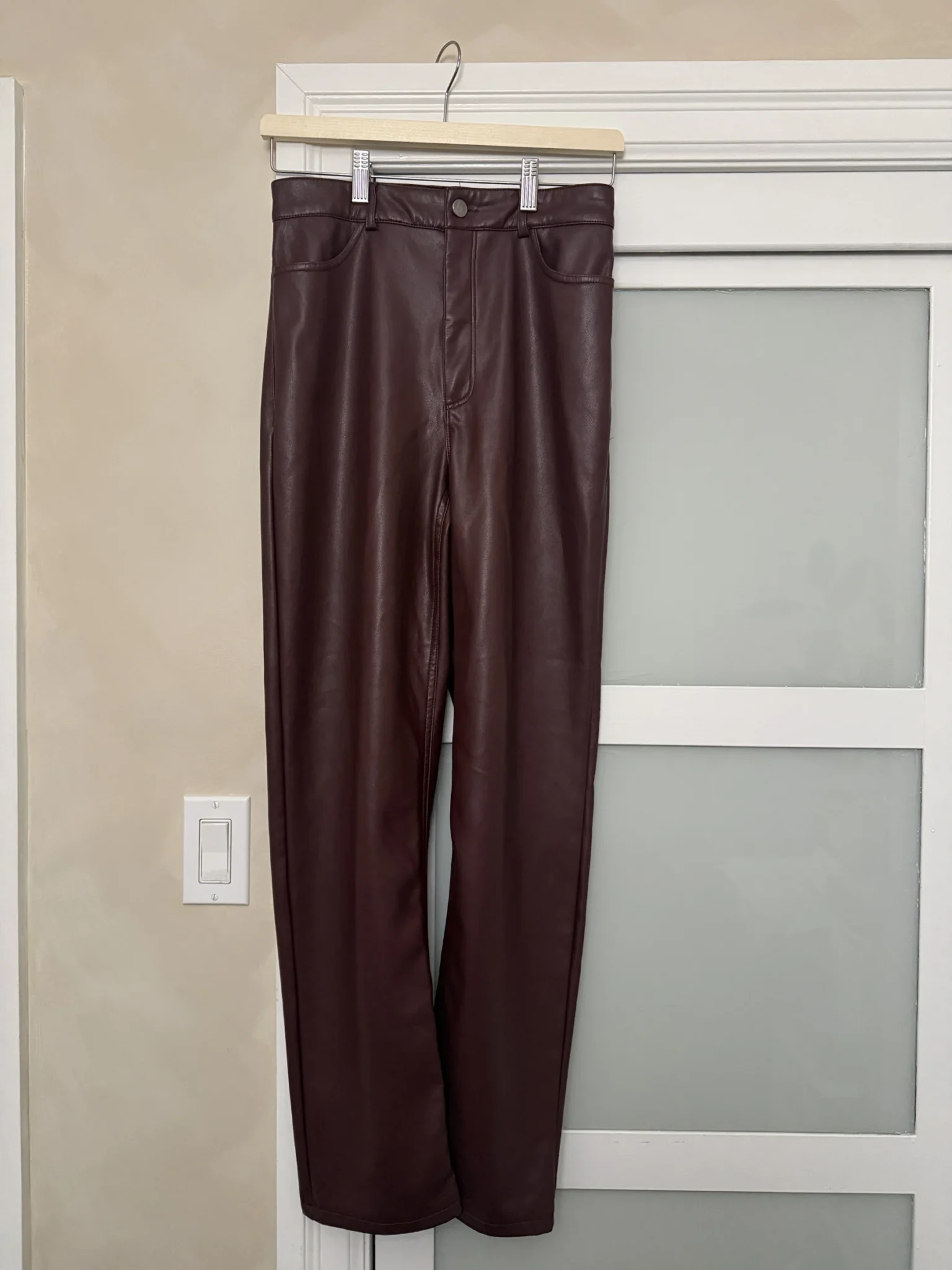 Featured image for Dynamite – Burgundy faux leather trousers