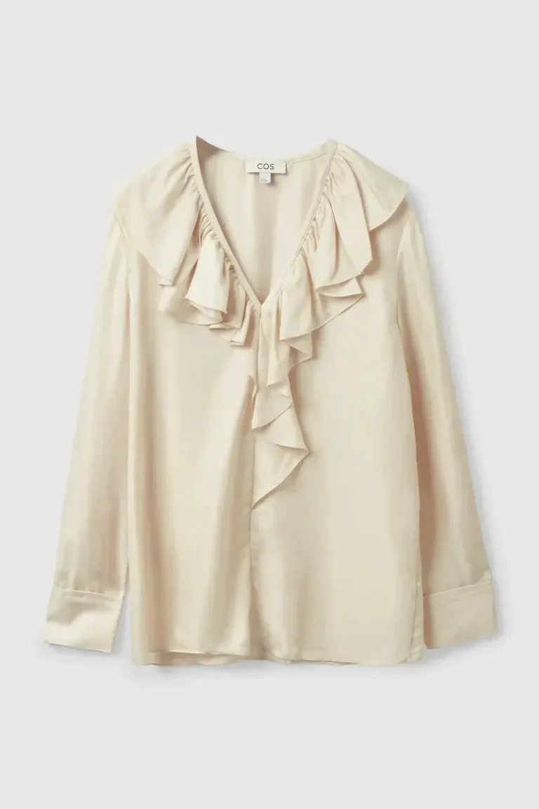 Featured image for COS blouse, size 10, beige with ruffles
