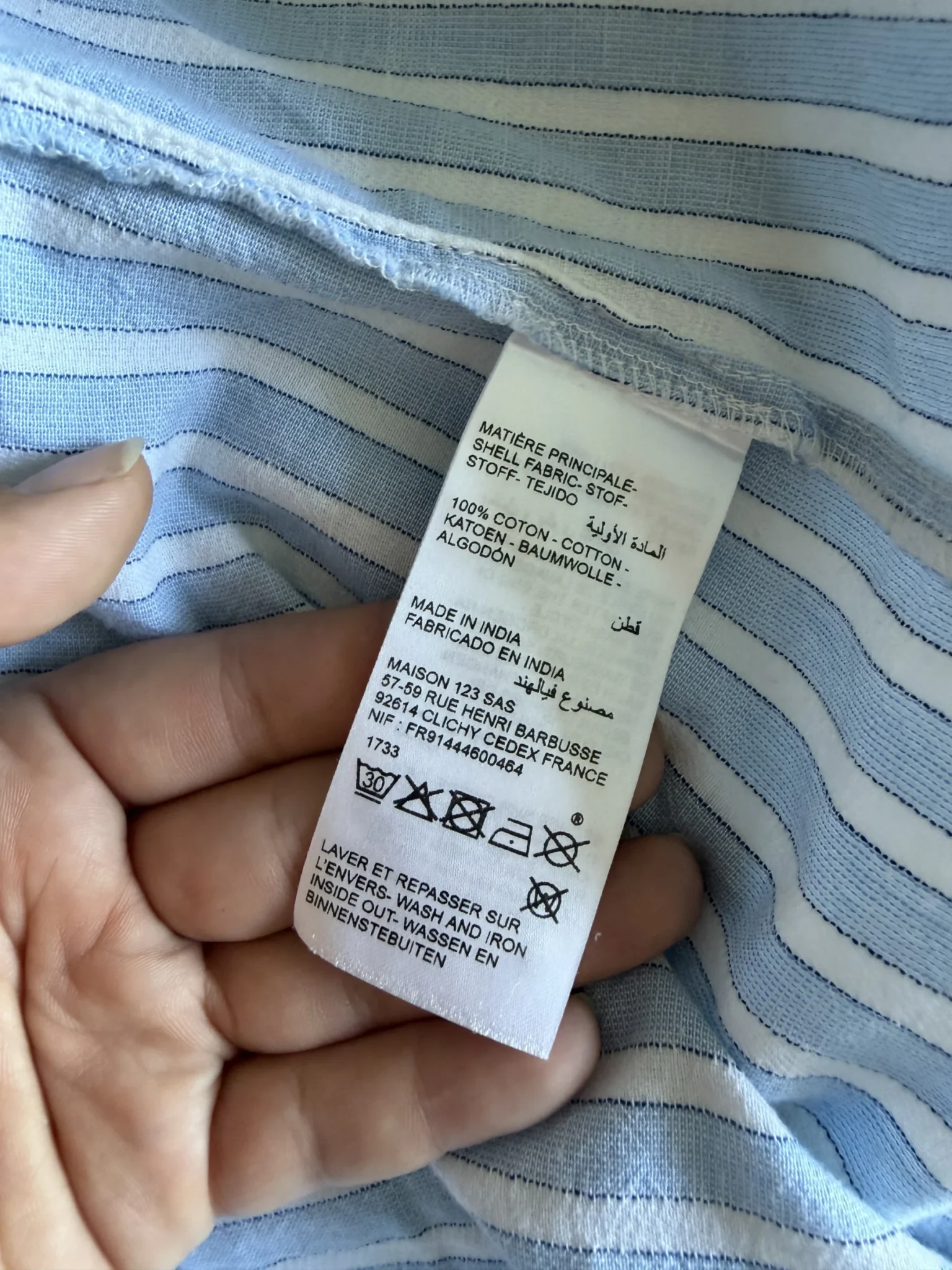 Image for Maison 123 shirt, size 40 FR (M/L), light blue with white stripes