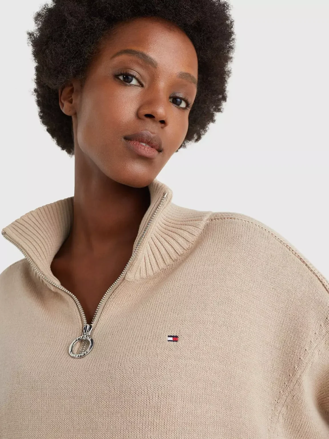 Image for Tommy Hilfiger jumper with a trucker collar, size S, light brown