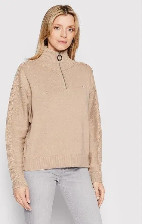 Image for Tommy Hilfiger jumper with a trucker collar, size S, light brown