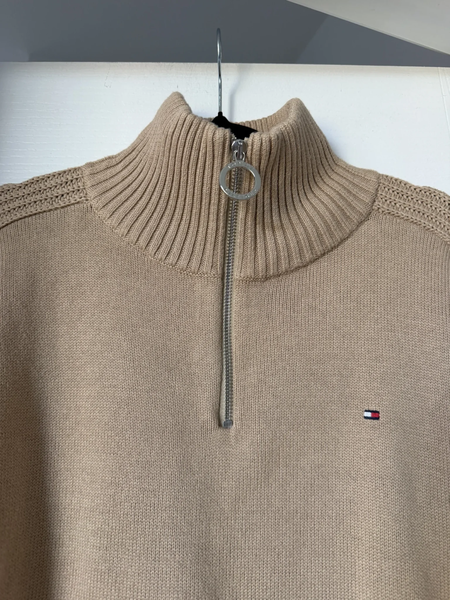 Image for Tommy Hilfiger jumper with a trucker collar, size S, light brown