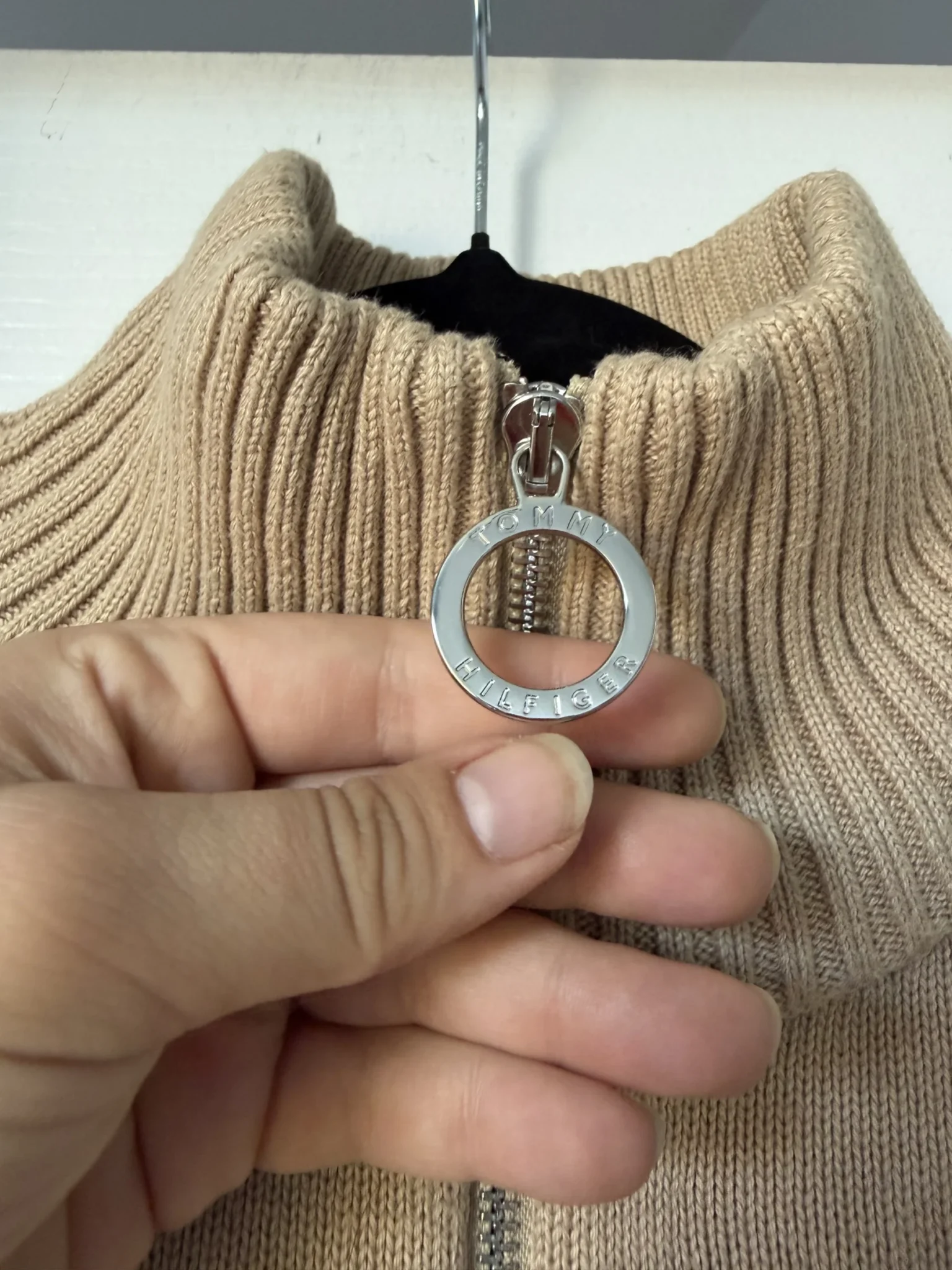 Image for Tommy Hilfiger jumper with a trucker collar, size S, light brown